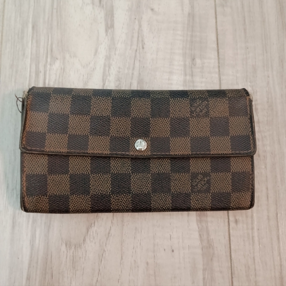 Authentic LOUIS VUITTON Damier Ebene Portefeuille Sarah Long Wallet